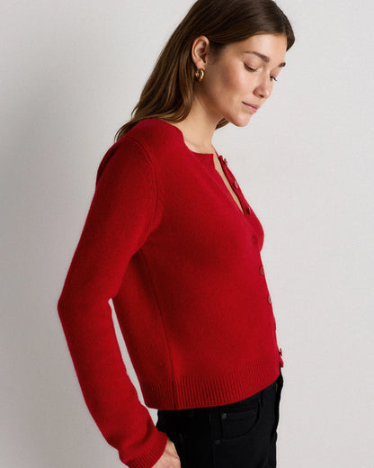 Mongolian Cashmere Cropped Crew Cardigan - XS / Heather Vintage Pink / Brown Variegated Stripe