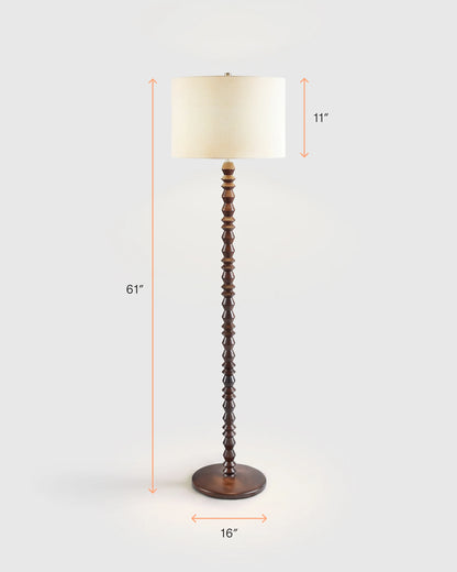 Faceted Wood Floor Lamp with Linen Shade - One Size / Brown