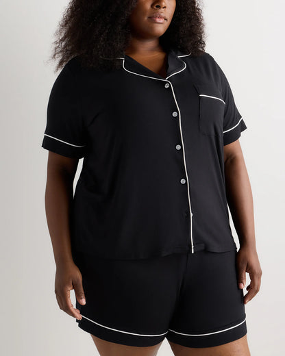 Bamboo Jersey Short Sleeve Pajama Set - 1X / Black
