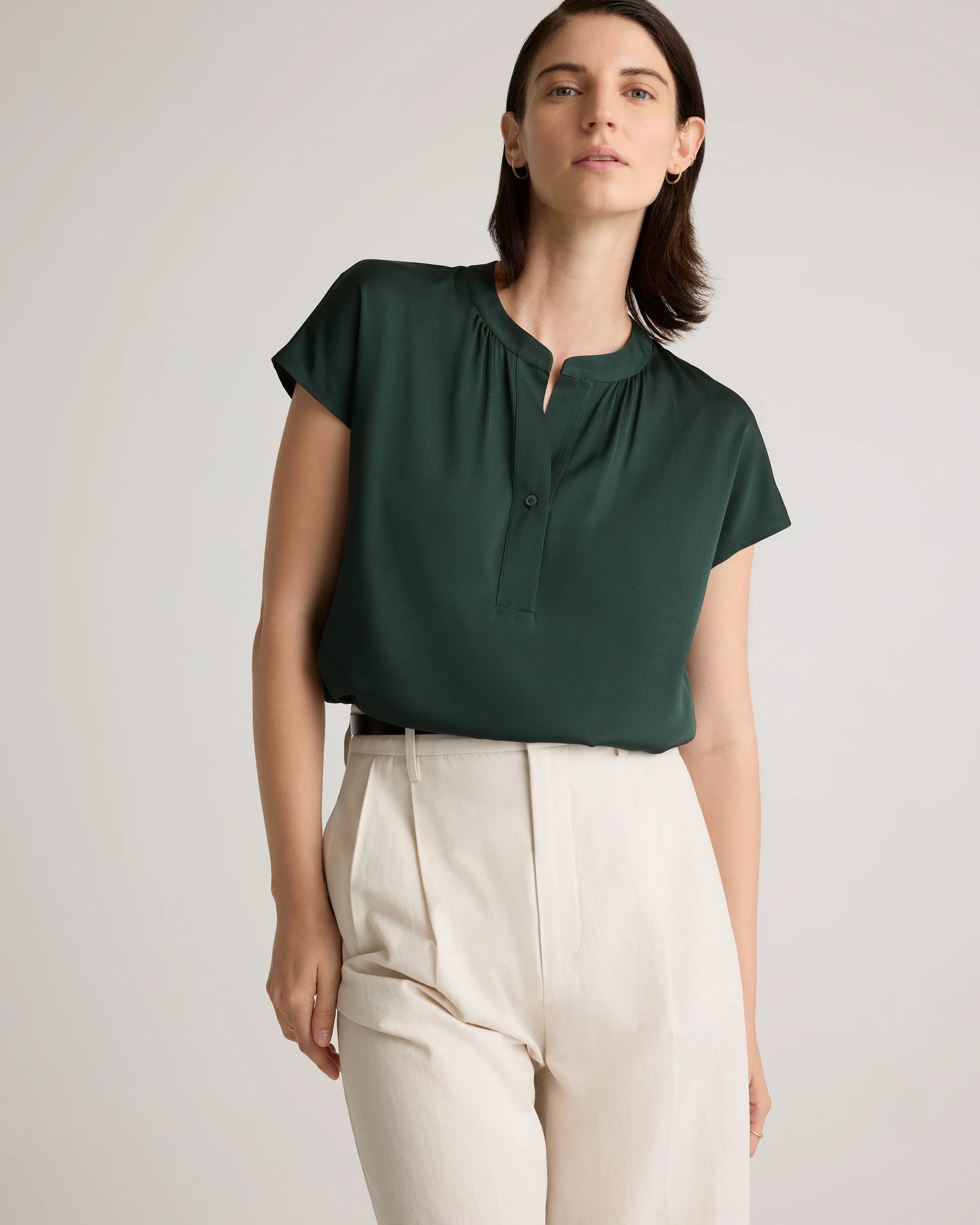Washable Stretch Silk Dolman Sleeve Blouse - XS / Forest Green