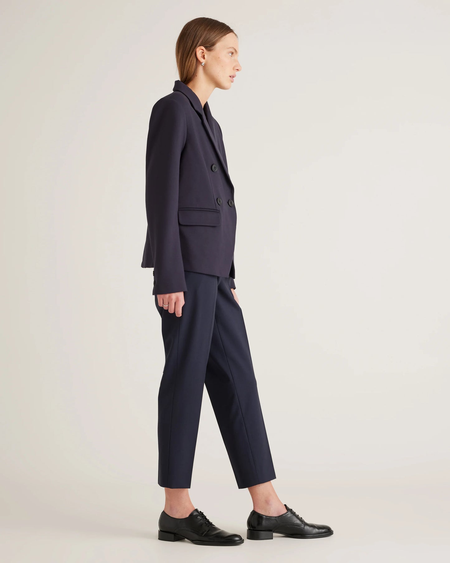 Ultra-Stretch Ponte Double-Breasted Blazer - XS / Charcoal