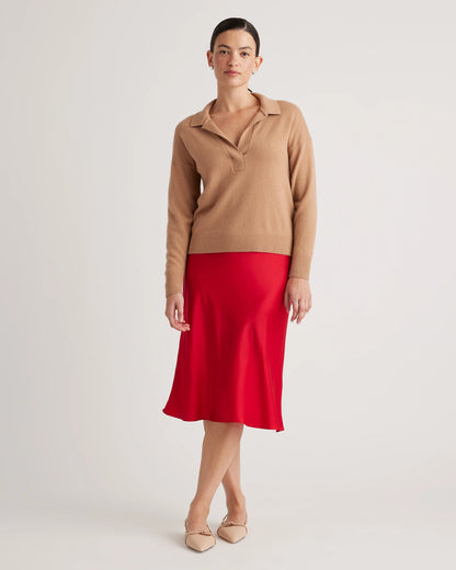 100% Washable Silk Skirt - XS / Champagne