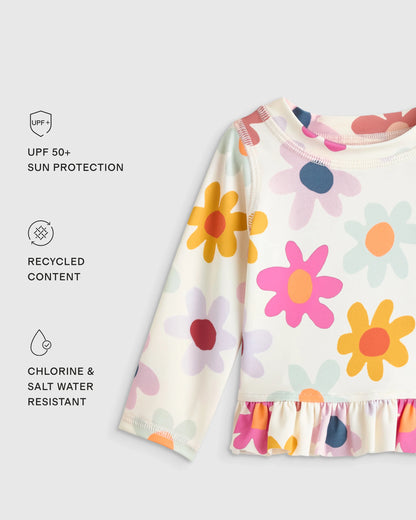 Long Sleeve Ruffle Rash Guard Two-Piece Swimsuit - 6-9M / Poolside Floral