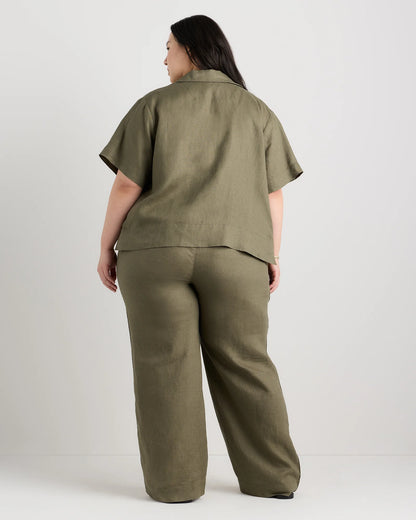 100% European Linen Wide Leg Pants - 1X / Bayberry Olive