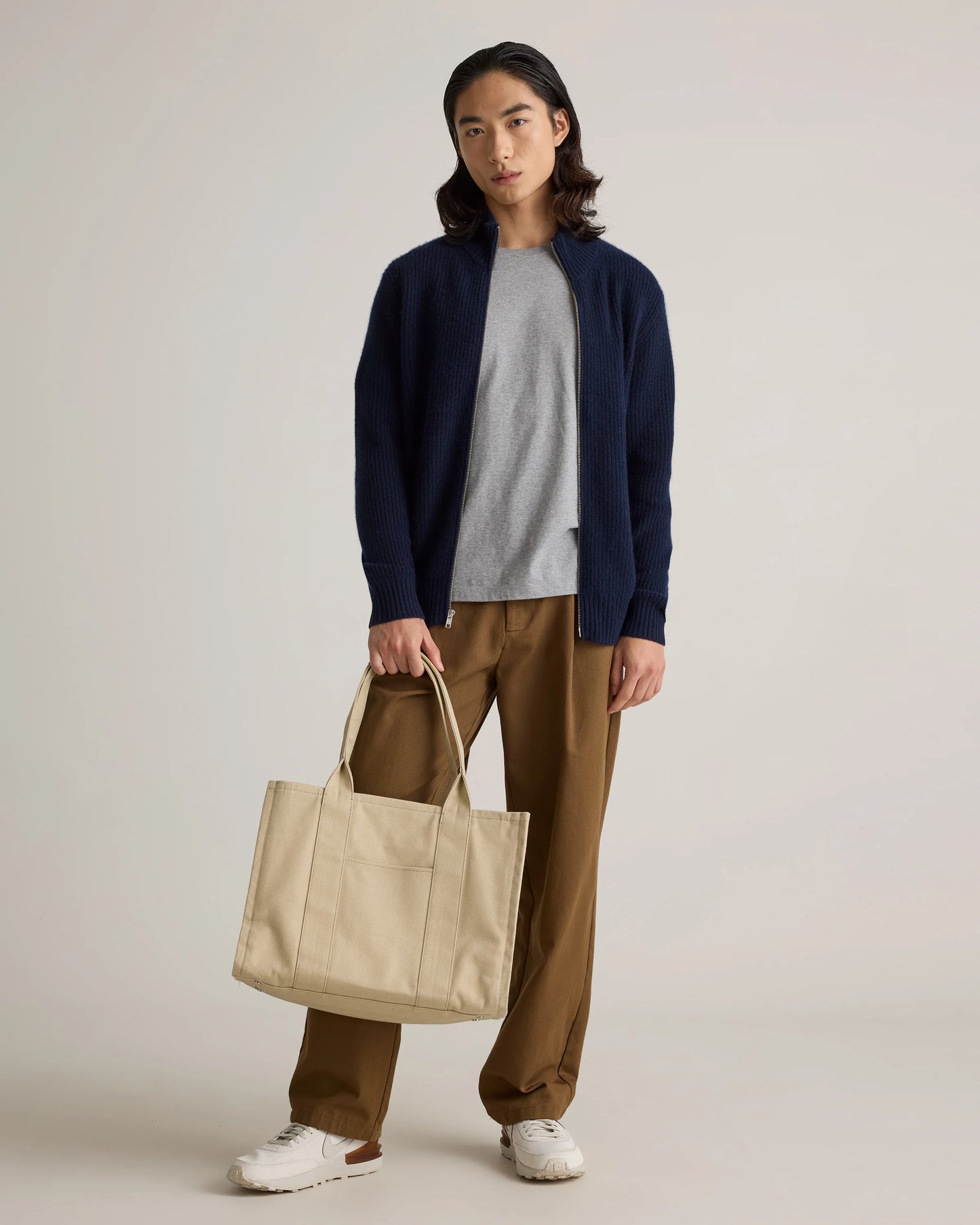 Mongolian Cashmere Fisherman Full Zip Sweater - S / Teak