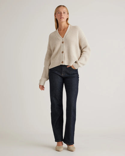 100% Organic Cotton Fisherman Boxy Cropped Cardigan - XS / Sapphire Blue