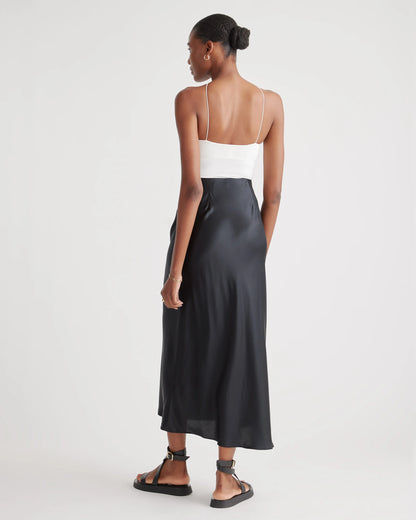 100% Washable Silk Maxi Skirt - XS / Champagne