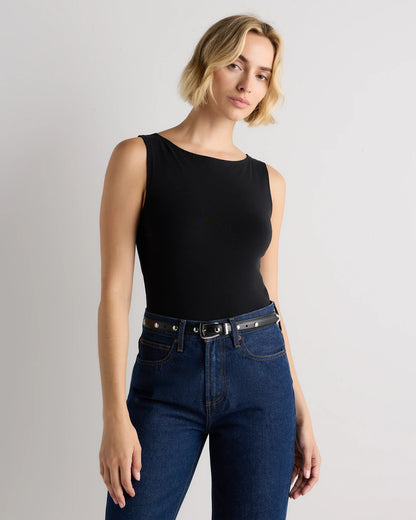 Alyssa European Leather Studded Skinny Belt - XS / Black/Silver