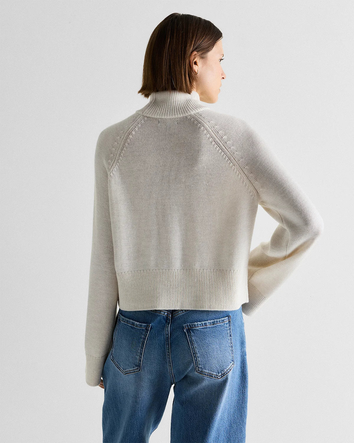 Australian Merino Wool Cropped Mock Neck Sweater - XS / Heather Bone