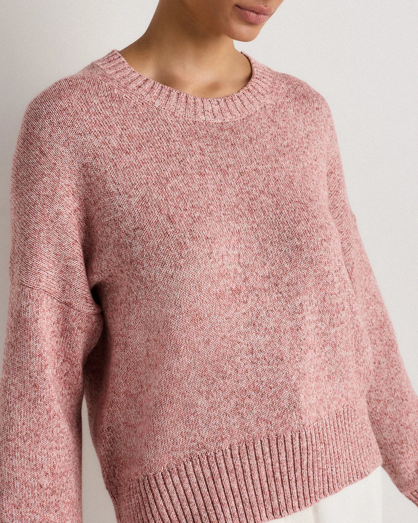 100% Organic Cotton Boyfriend Crew Sweater - XS / Speckled Beige