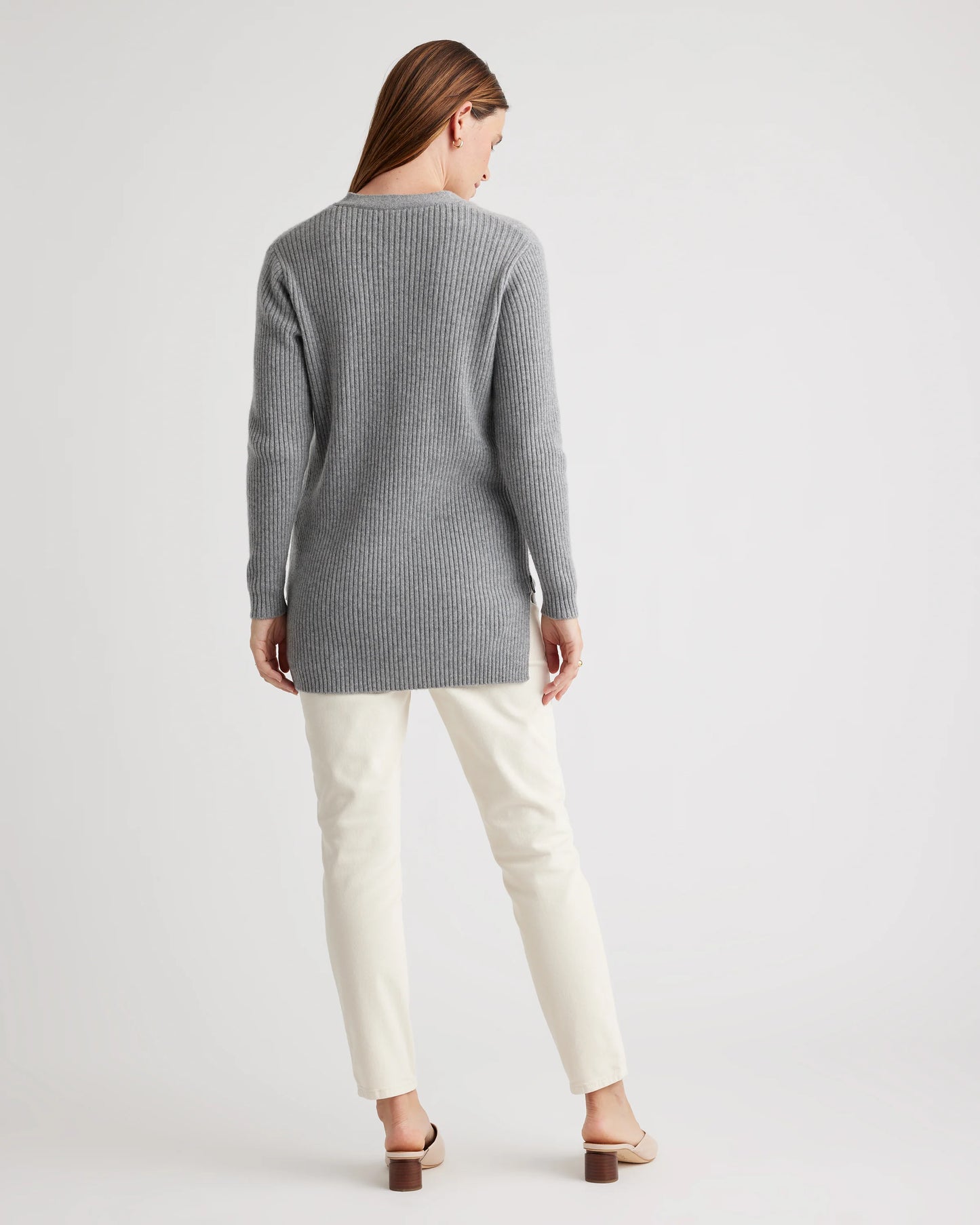 Mongolian Cashmere Ribbed Side Zip Maternity Sweater - XS / Heather Vintage Pink