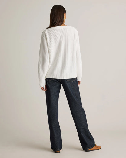 100% Organic Cotton Fisherman Boatneck Sweater - XS / Navy