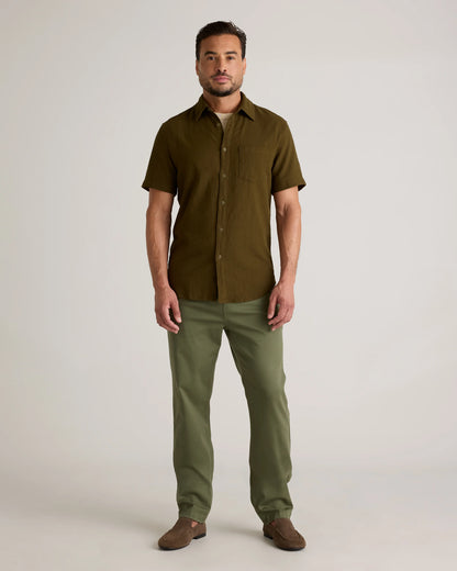 Organic Cotton Stretch Selvage Short Sleeve Shirt - S / Olive