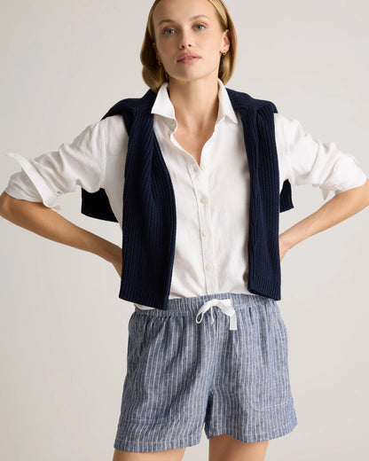 100% European Linen Shorts - XS / Taupe Brown Gingham
