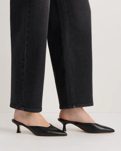 Italian Leather 55mm Kitten Heel Mule - 5 / Black