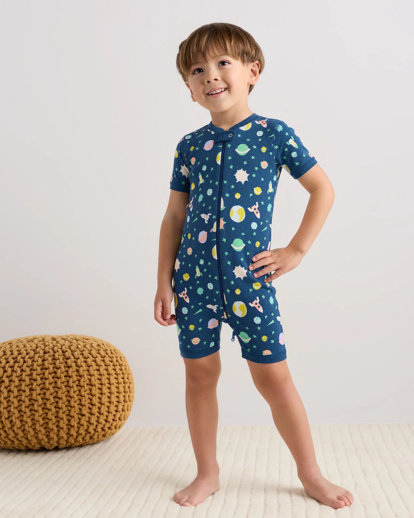 100% Organic Cotton Shortie Onesie Pajama - 2T / Navy Stripe