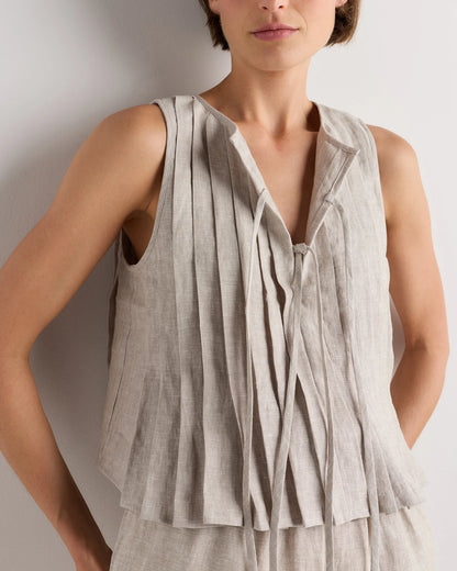 100% European Linen Pleated Tank - XS / Moonstone Blue