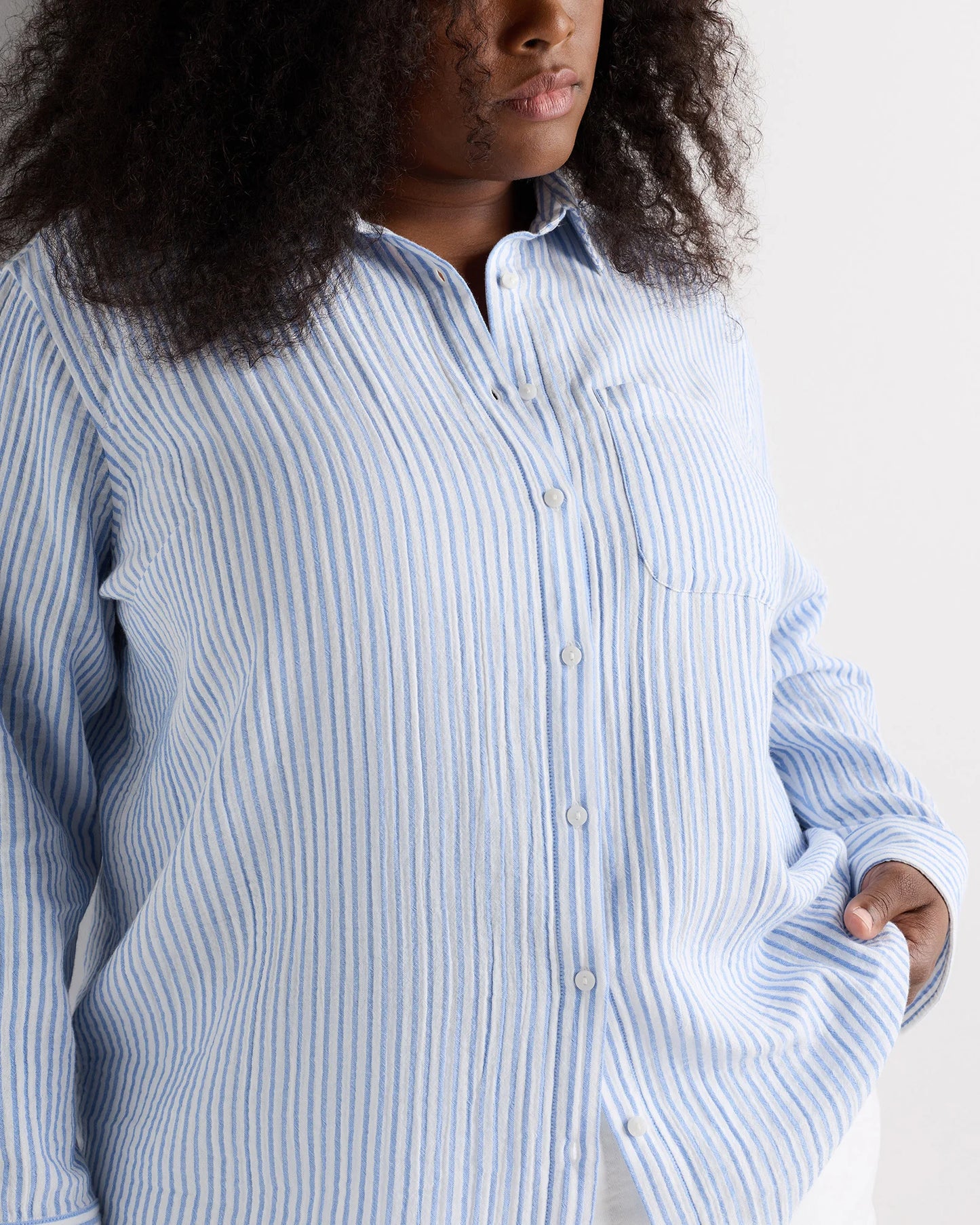 100% Organic Cotton Gauze Long Sleeve Shirt - 1X / White