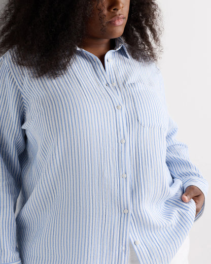 100% Organic Cotton Gauze Long Sleeve Shirt - 1X / White