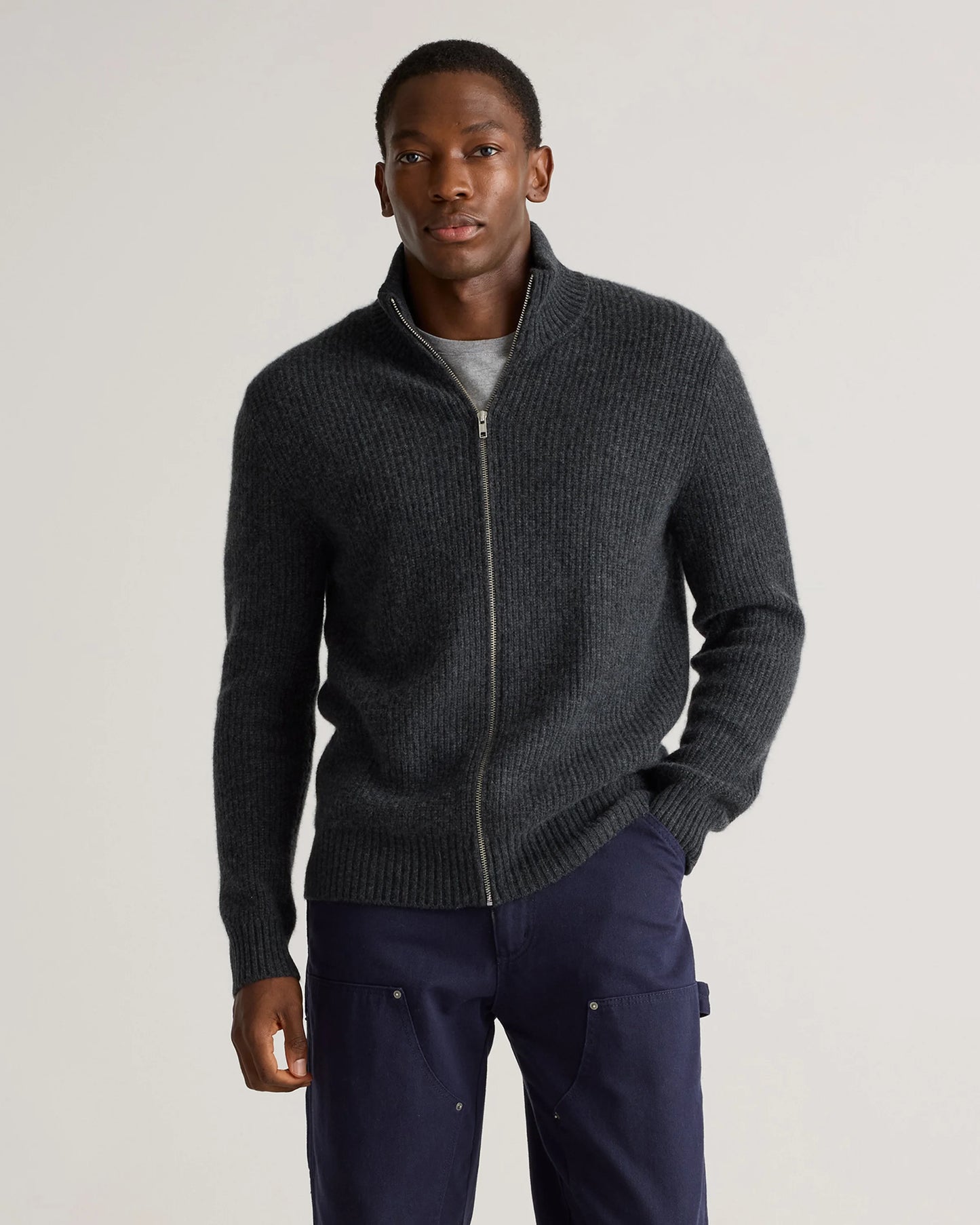 Mongolian Cashmere Fisherman Full Zip Sweater - S / Teak