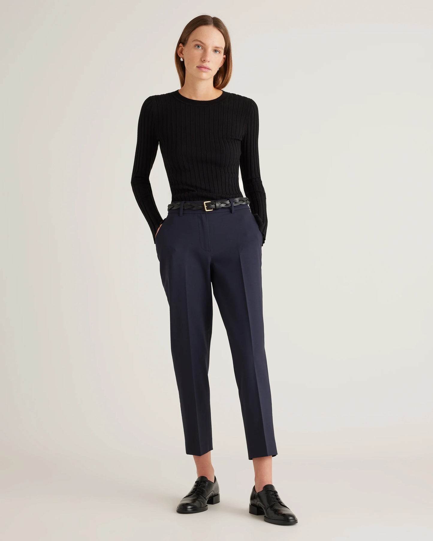 Italian Wool Slim Leg Ankle Pants - 0 / Grey Melange