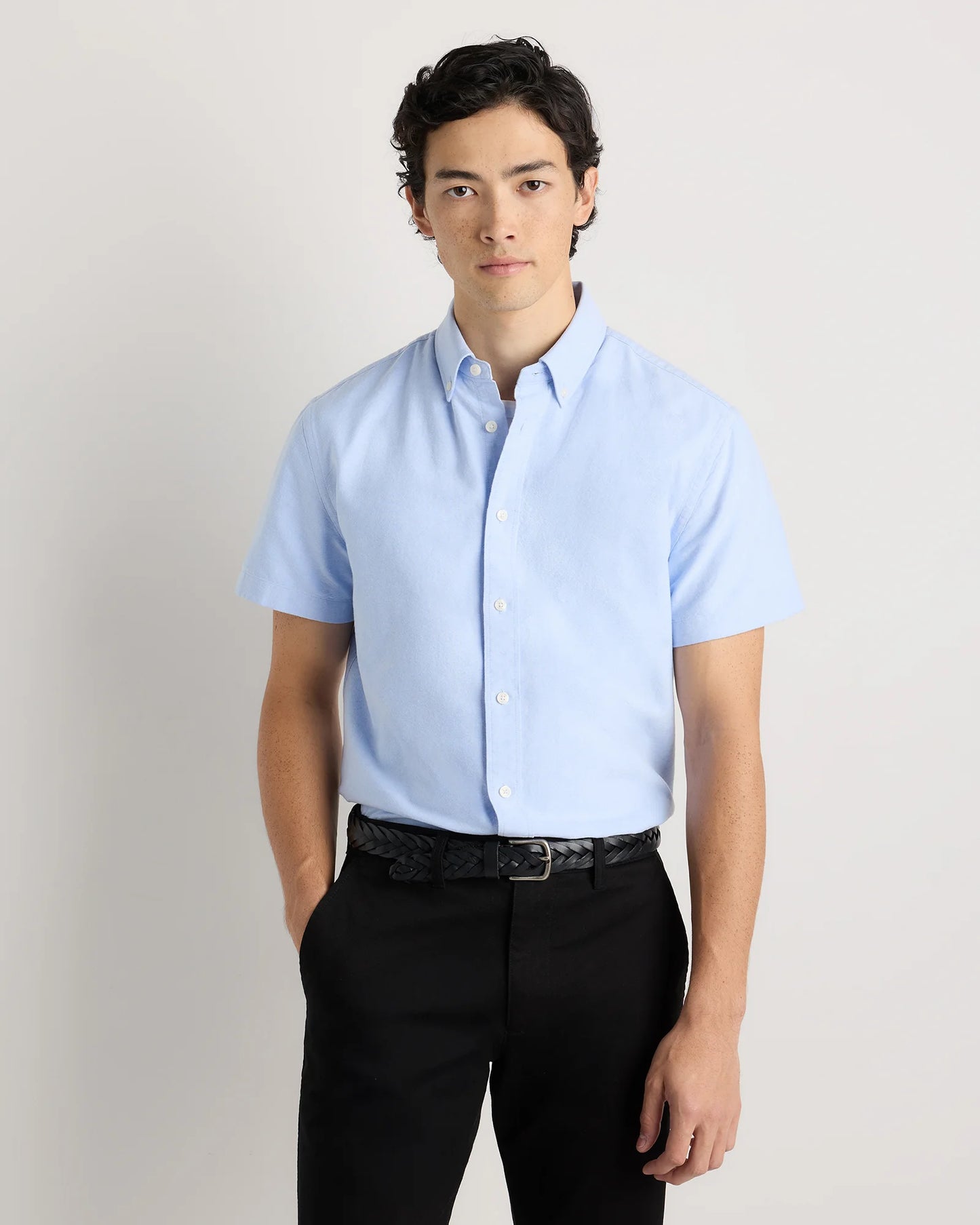 100% Organic Cotton Short Sleeve Oxford Shirt - S / Dark Coal