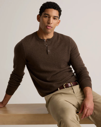 Mongolian Cashmere Henley Sweater - S / Brown