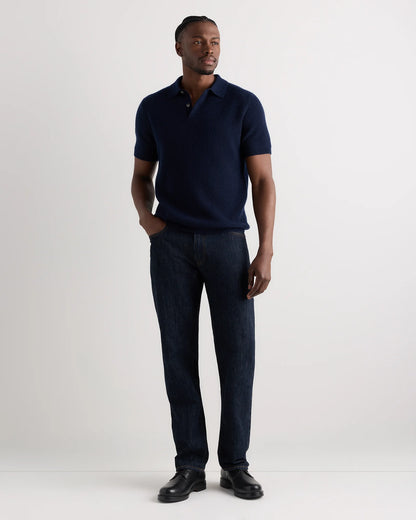 Mongolian Cashmere Waffle Short Sleeve Polo Sweater - S / True Navy