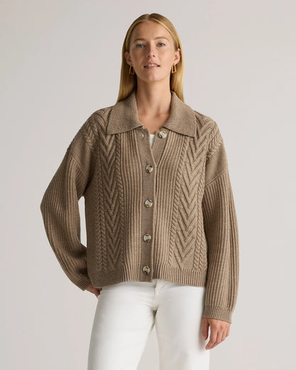 Australian Merino Wool Collared Cable Cardigan - XS / Coffee Bean Brown