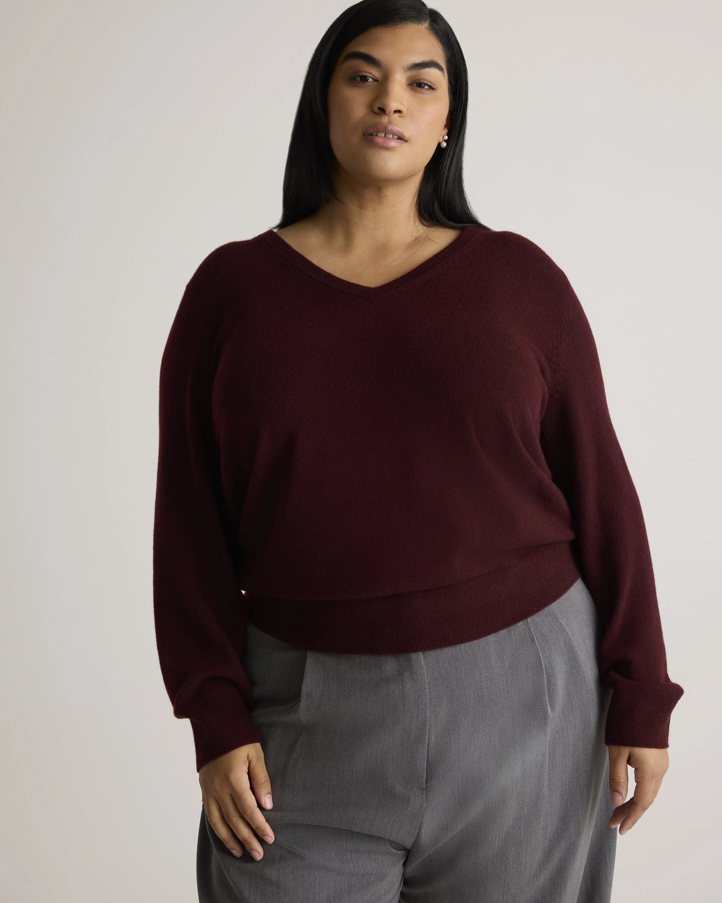 Mongolian Cashmere V-Neck Sweater - 1X / Heather Vintage Pink