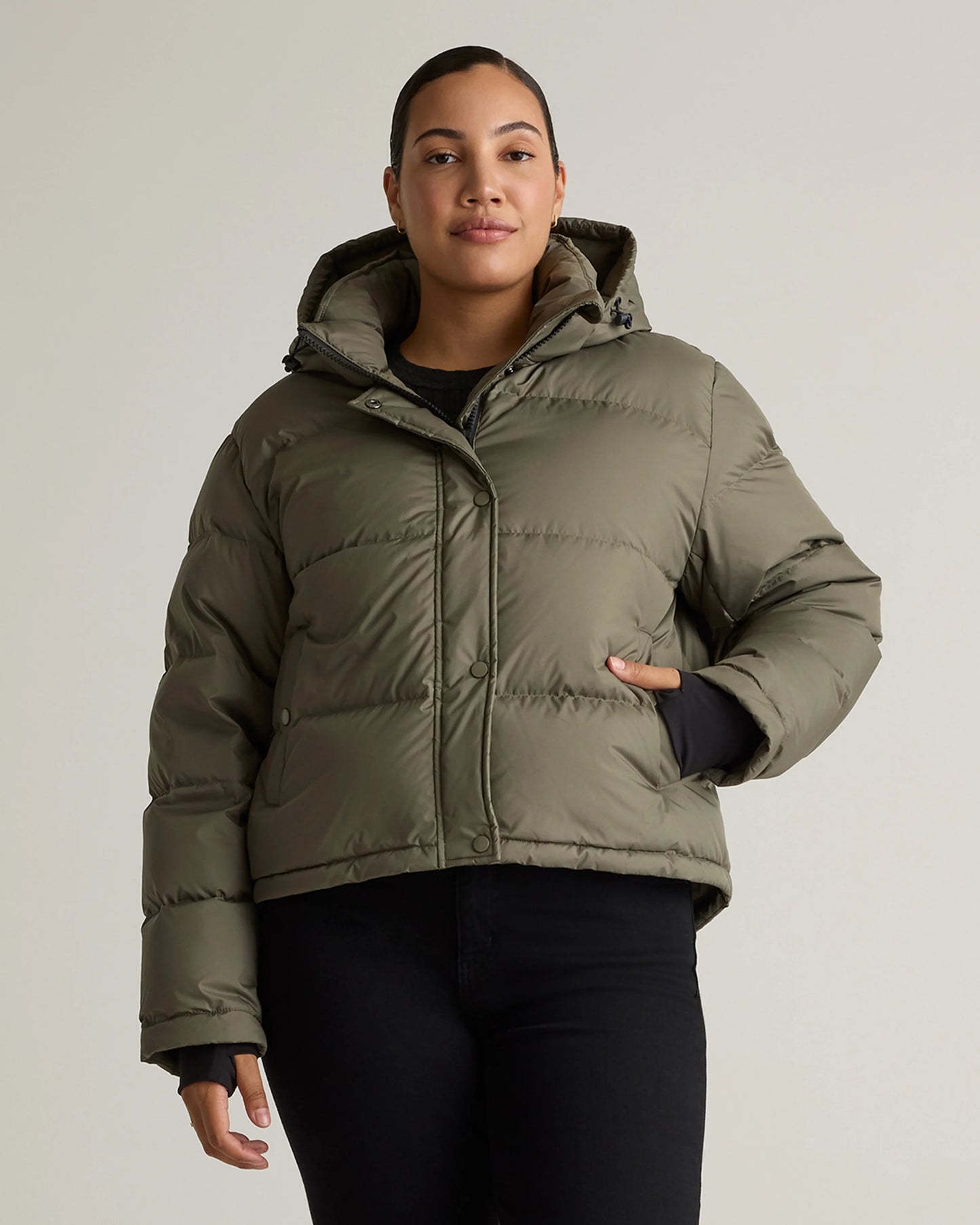 Responsible Down Cropped Puffer Jacket - XS / Shiny Black