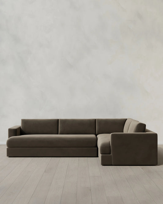 Sierra Curved Arm L Sectional in Performance Velvet - Right Arm / Sable