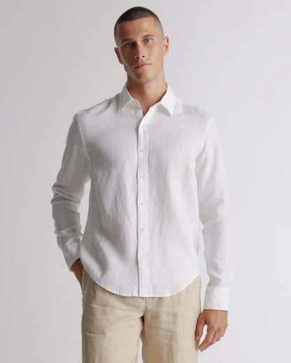 100% European Linen Relaxed Long Sleeve Shirt - XS / Flax