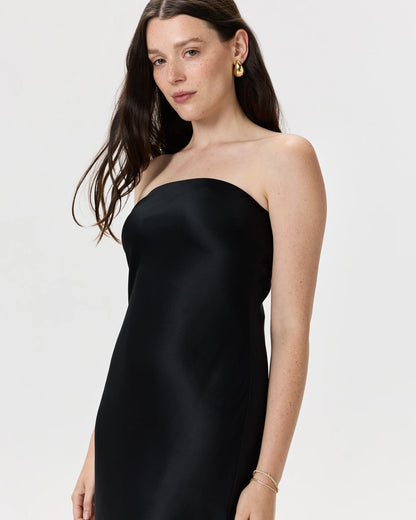 100% Washable Silk Strapless Midi Dress - XS / Hot Fudge
