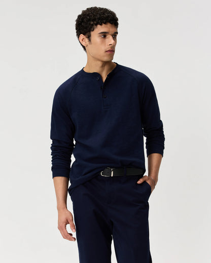 100% Organic Cotton Slub Long Sleeve Henley - S / Deep Navy