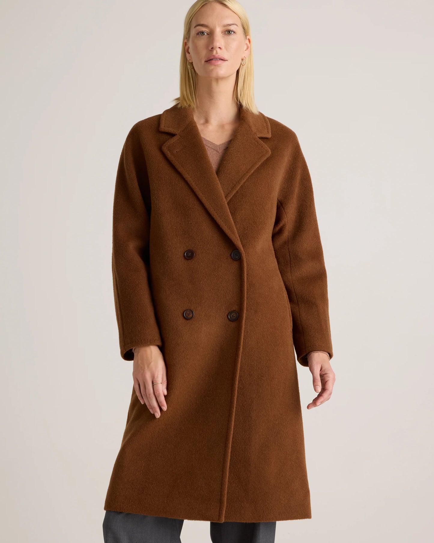 Camel Hair Double-Breasted Slouch Coat - XS / Vicuna
