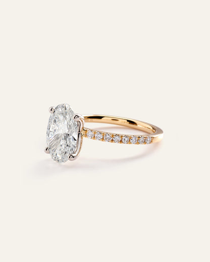 Lab Grown Diamond Oval Petite Pave Engagement Ring - 3ct - 4 / Yellow Gold