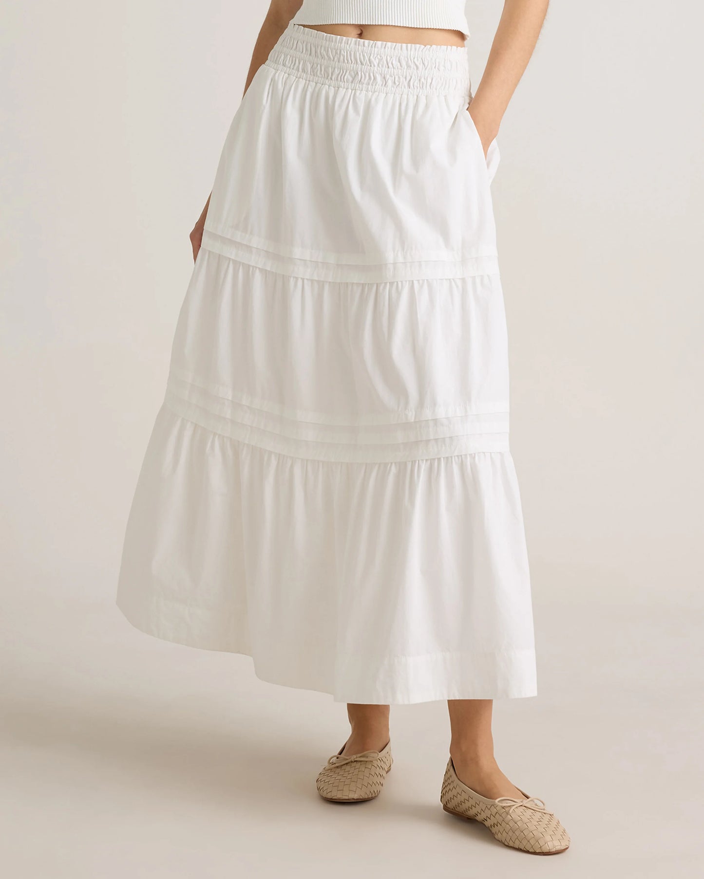 100% Organic Cotton Poplin Tiered Maxi Skirt - XS / Black