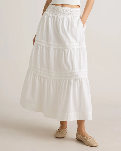 100% Organic Cotton Poplin Tiered Maxi Skirt - XS / Black