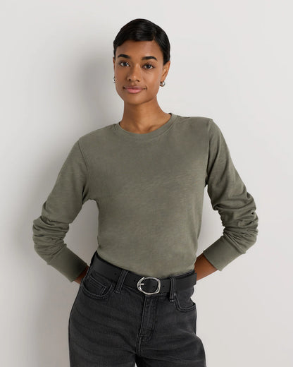 100% Organic Cotton Slub Long Sleeve Tee - XS / Smoked Thyme Green