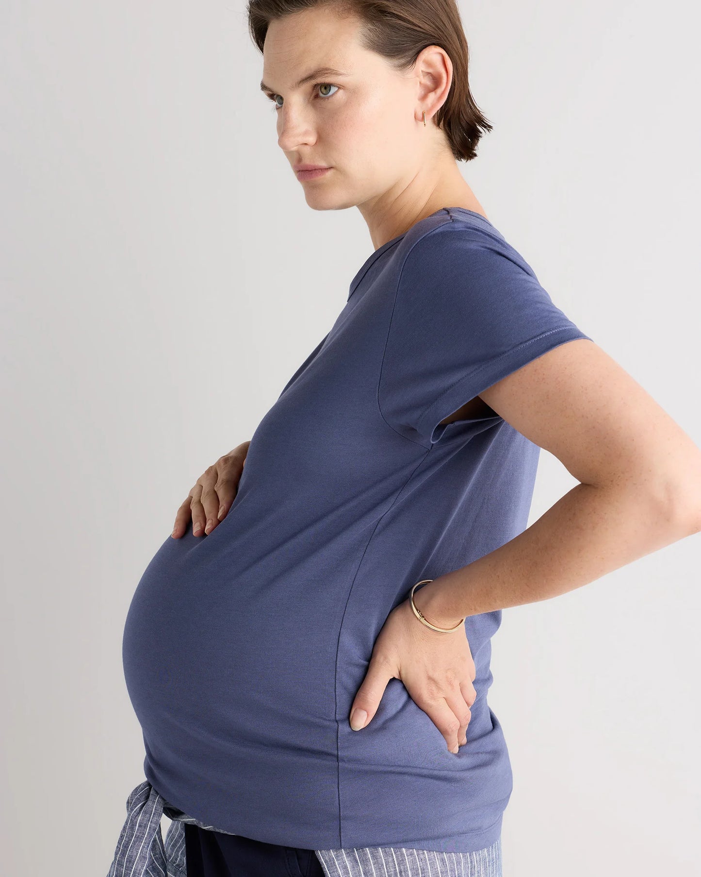 Cotton Modal Maternity Crew Neck Tee (2-pack) - XS / Black/Redwood Brown
