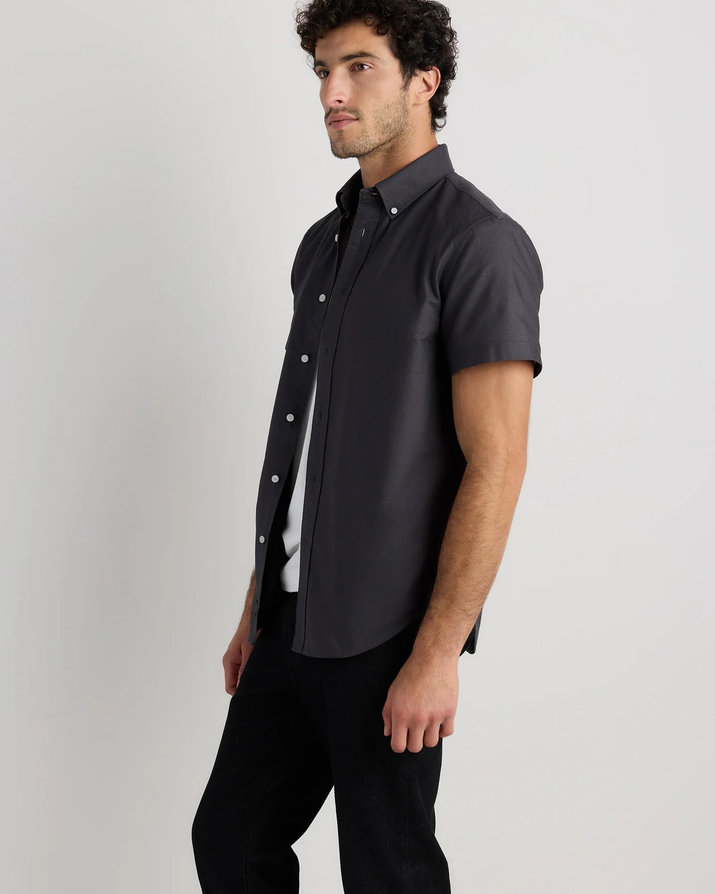 100% Organic Cotton Short Sleeve Oxford Shirt - S / Dark Coal