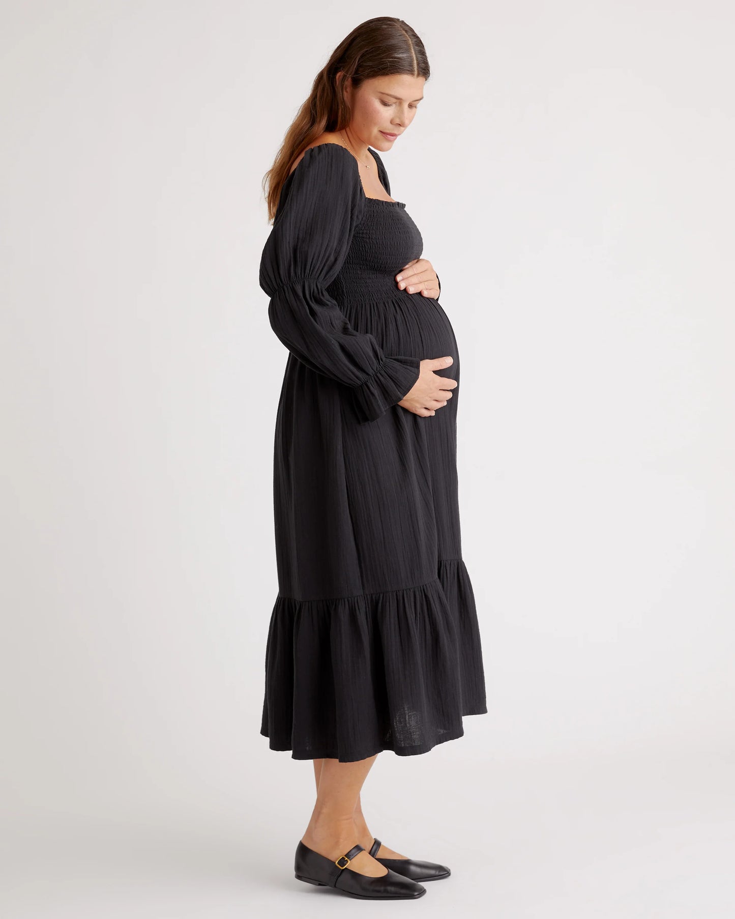 100% Organic Cotton Gauze Maternity Smocked Midi Dress - XS / Wild Cherry