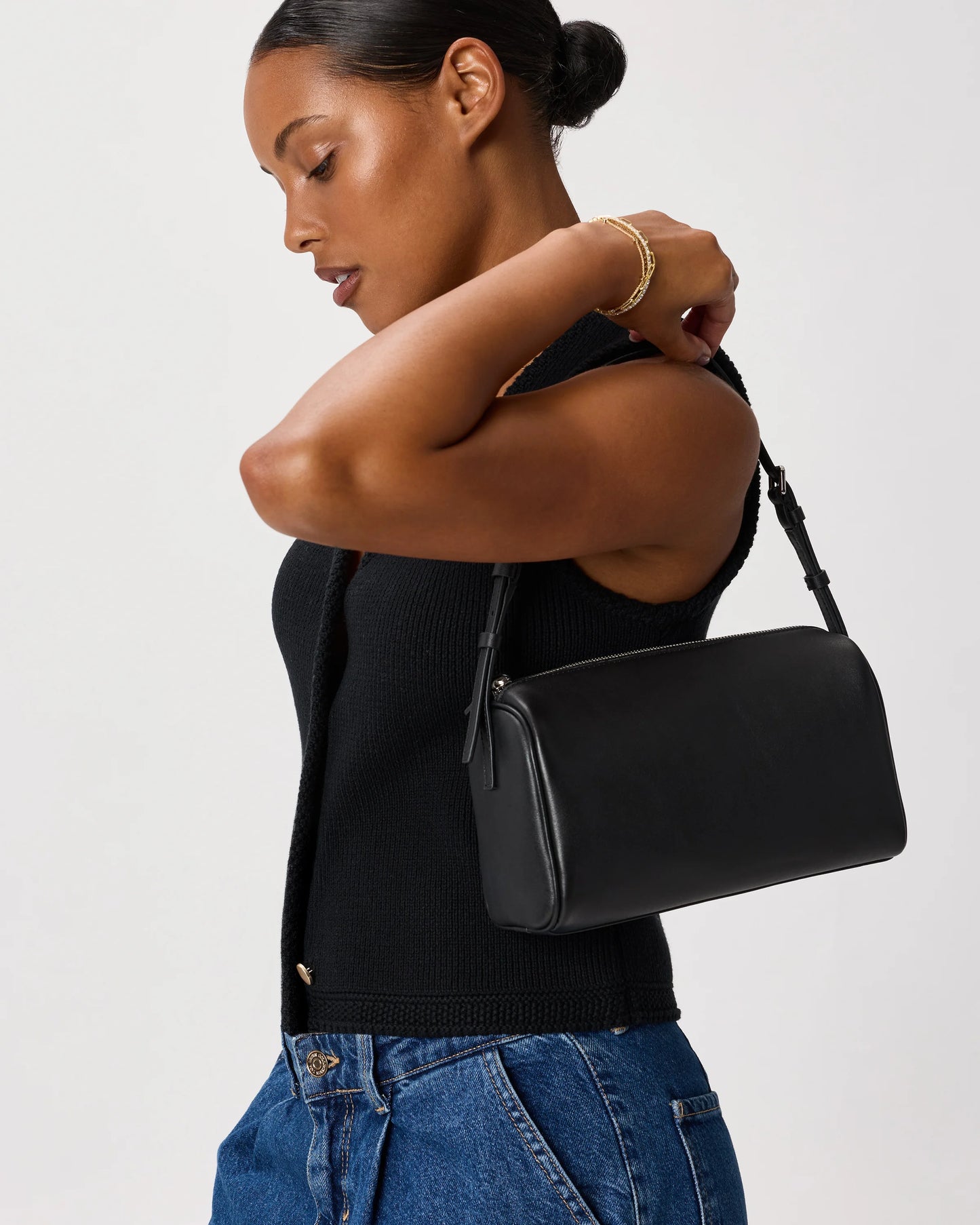 Italian Leather Mini Barrel Shoulder Bag - One Size / Dark Brown