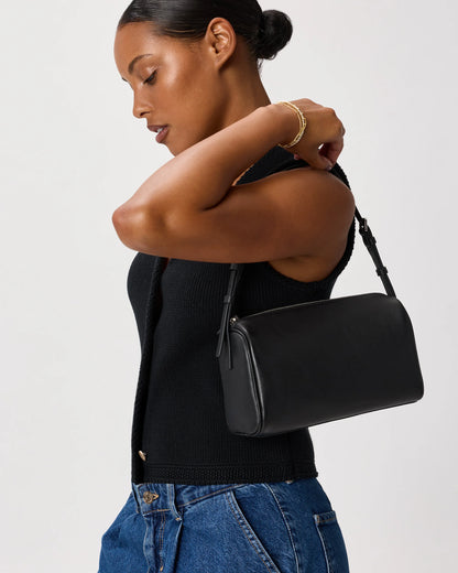 Italian Leather Mini Barrel Shoulder Bag - One Size / Dark Brown
