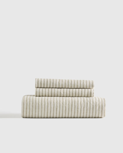 European Linen Stripe Fitted Sheet Set - Twin / Grey/White Stripe