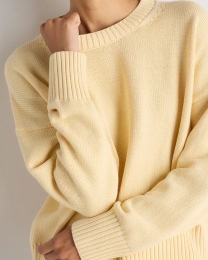 100% Organic Cotton Boyfriend Crew Sweater - XS / Buerre Yellow