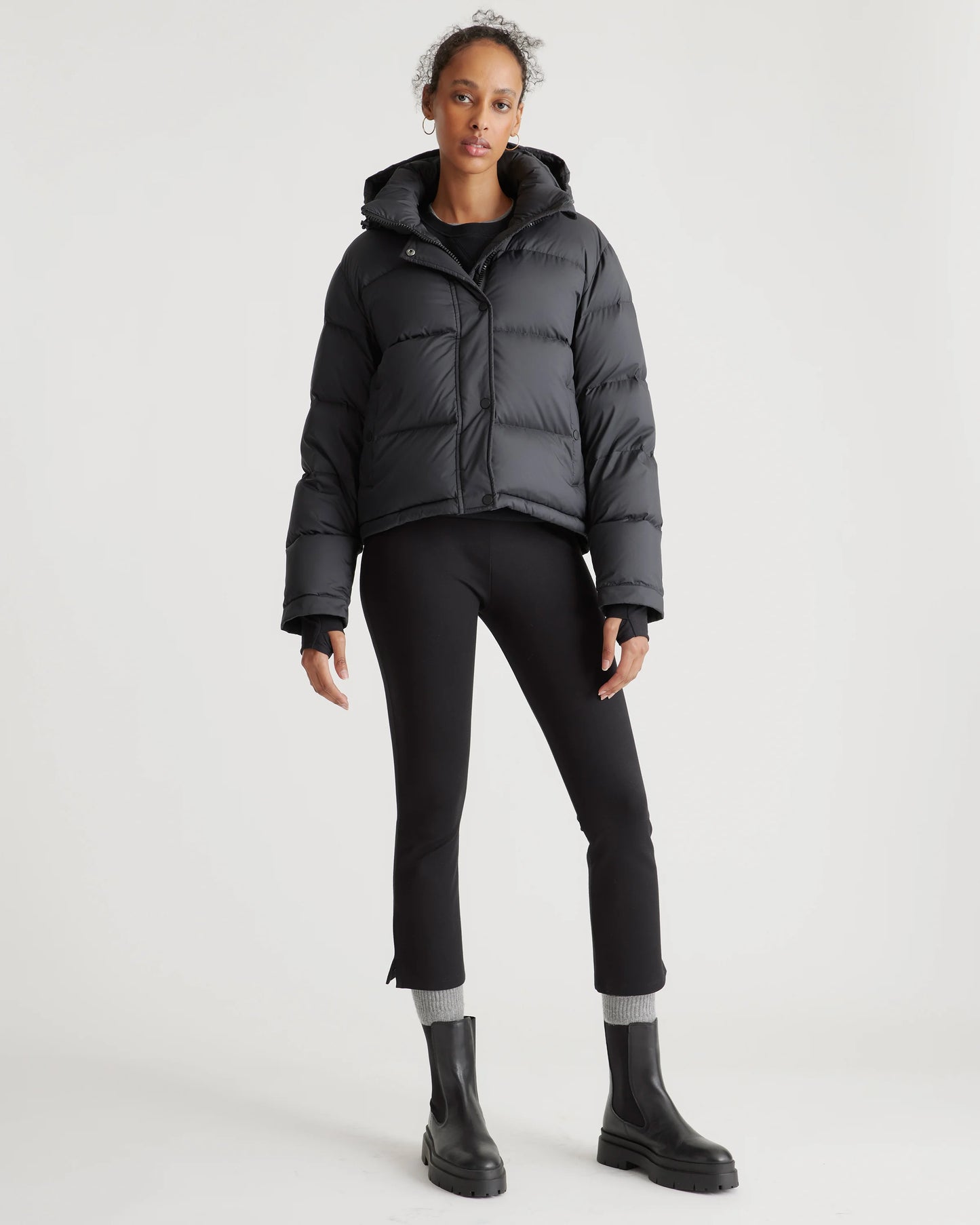 Responsible Down Cropped Puffer Jacket - XS / Shiny Black