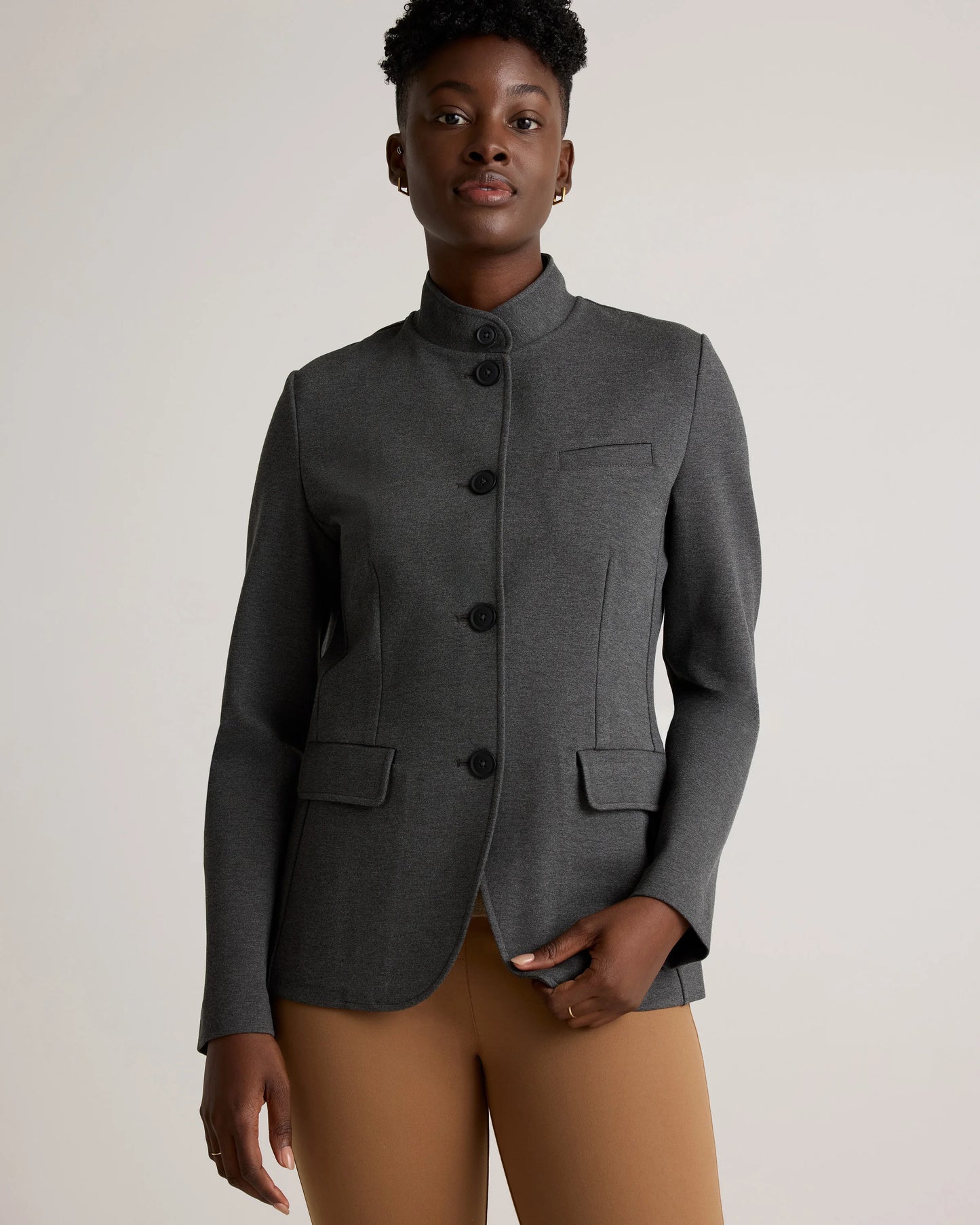 Ultra-Stretch Ponte Stand Collar Blazer - XS / Navy