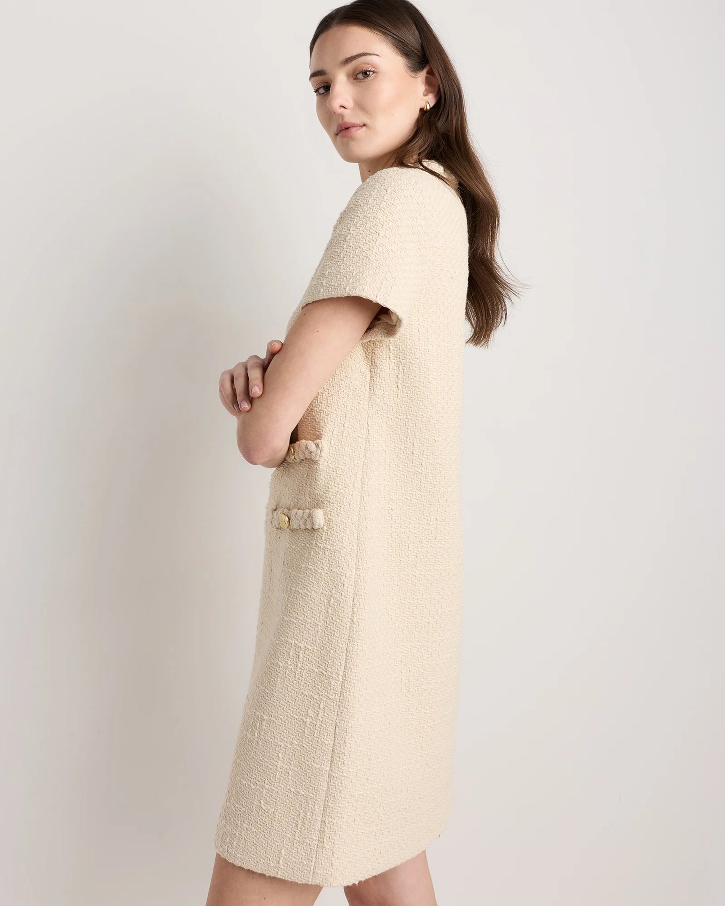 Tweed Short Sleeve Mini Dress - XS / True Black